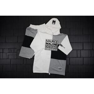 Maurice Malone Designs Colorblock Hoodie Shorts Set Men’s L White Gray Black MMI